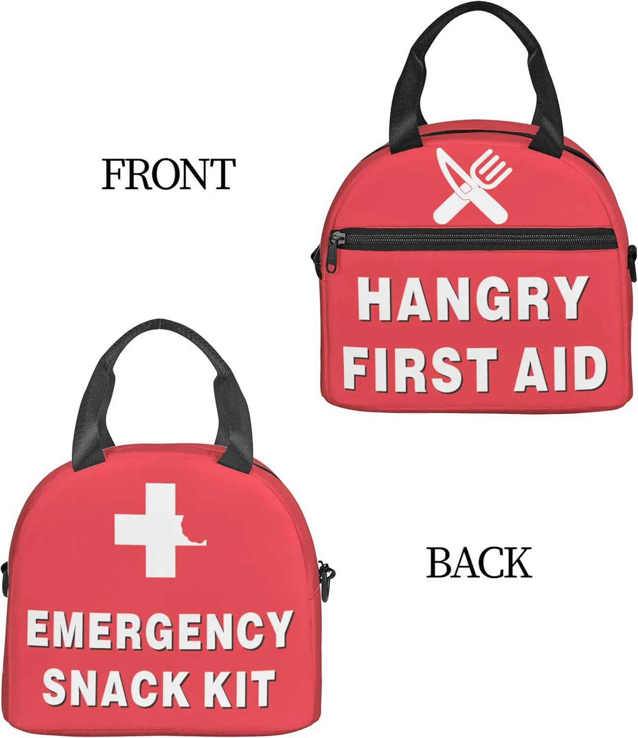 Funny Hangry First Aid Insulated Lunch Box-Emergency Snack Kit Portable Lunch Bag With Adjustable Shoulder Strap Reusable Lunch Tote for Women Men and Kids - Great Gag Gif