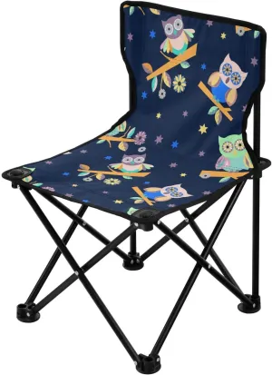 Funny Owl Blue Portable Ultralight Camp Chair Lightweight Backpack Chairs for Adults Includes Carry Bag Travel Chairs for Adults for Sports Sports
