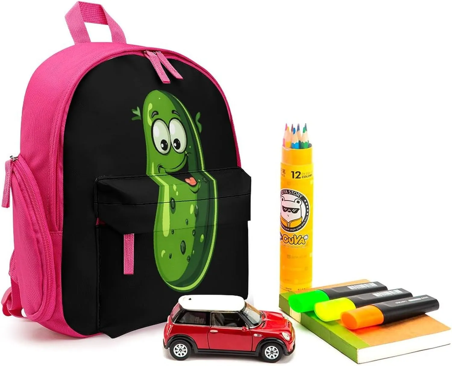 Funny Pickle Cucumber Cute Printed Backpack Lightweight Shoulder Bag Travel Daypack for Camping Picnic Pink-style