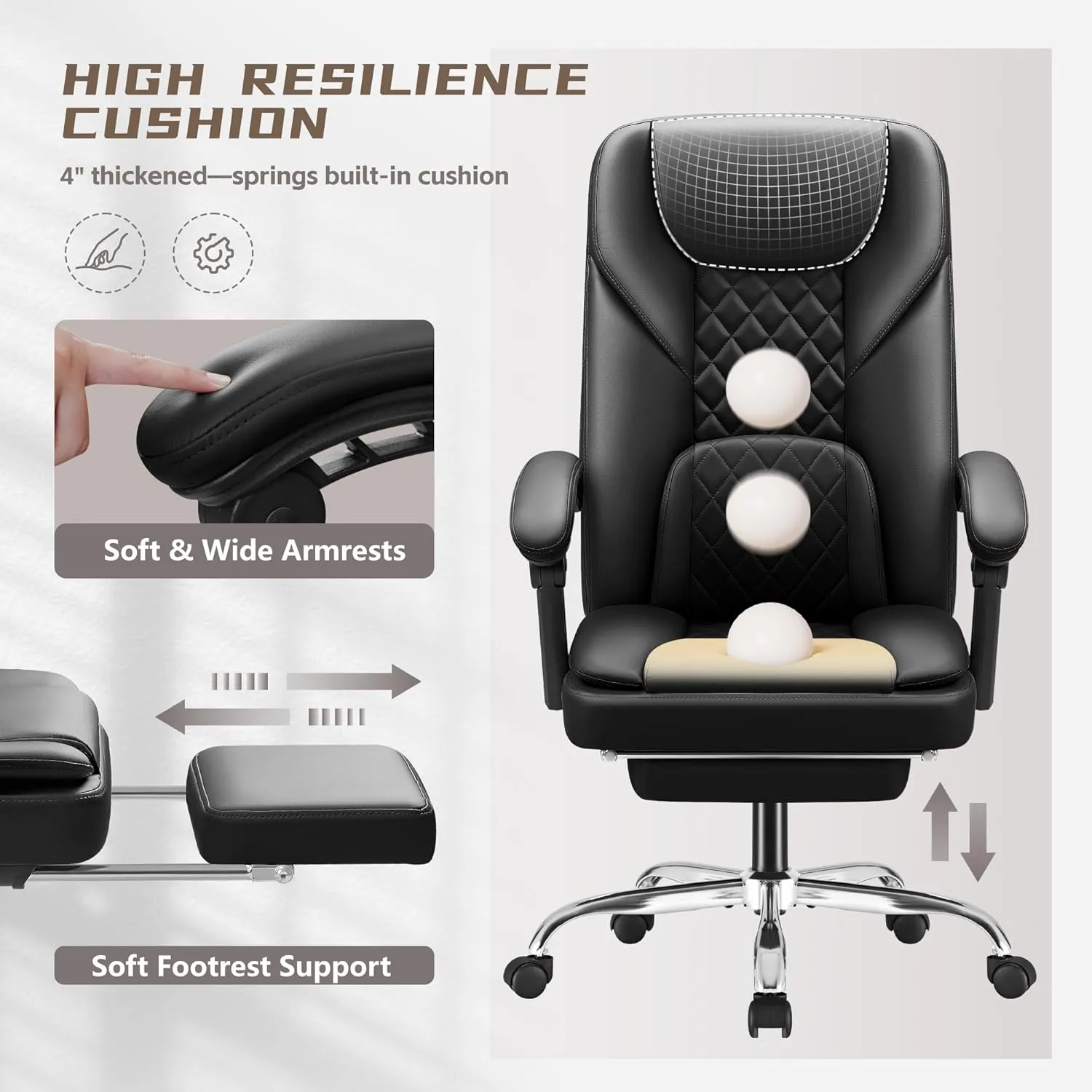 Furmax Office Chair with Footrest Ergonomic High Back Design Executive Computer Desk Chair400lbs, 90-155° Reclining Leather Home Office Desk Chairs Swivel Task Chairs with Wheels(Black)