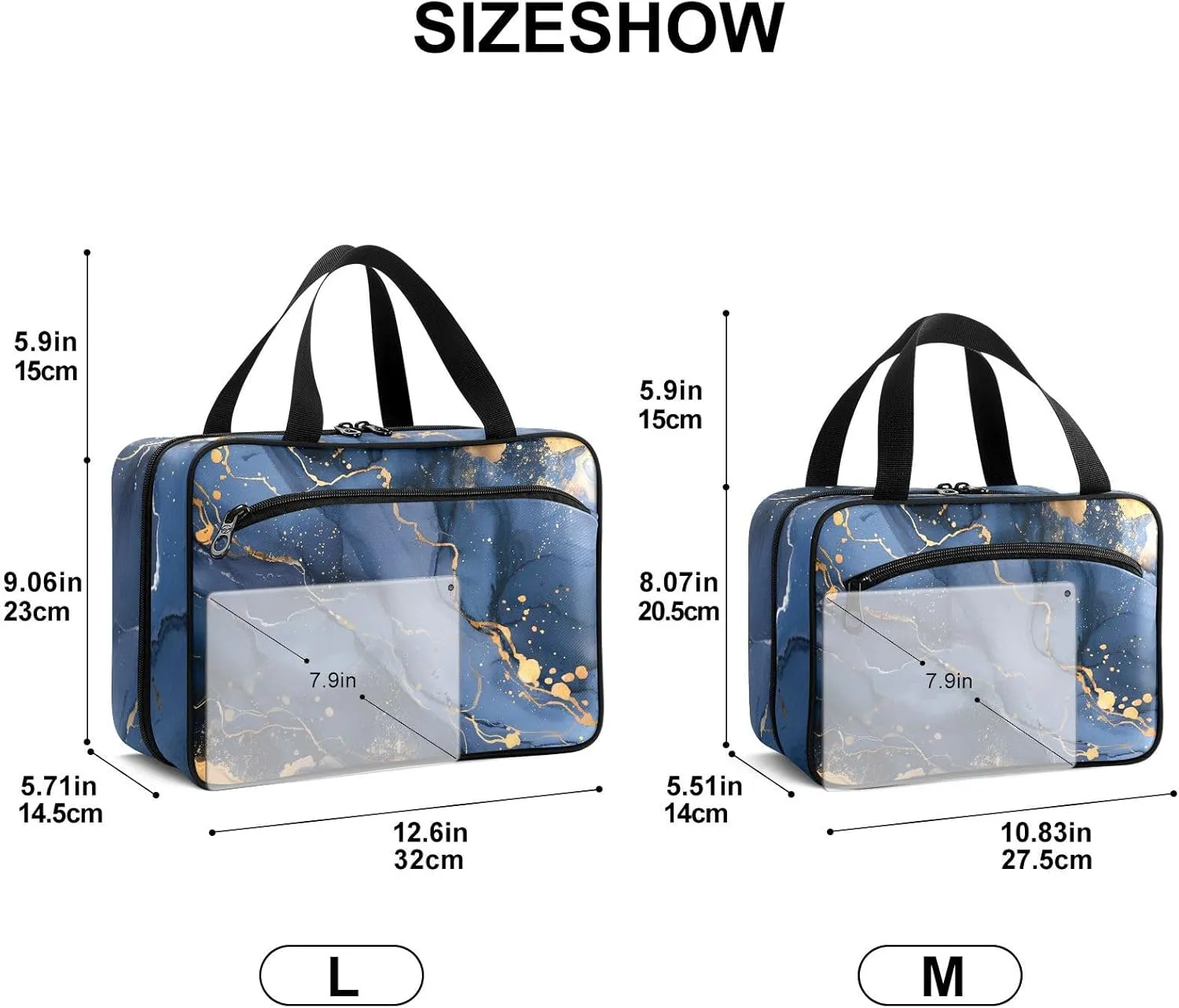 Fustylead Abstract Navy Marble with Golden Veins Large Medical Supplies Organizer Bag with Zipper Empty First Aid Bag Trauma Kit for Traveling Hiking Camping