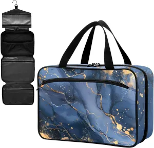 Fustylead Abstract Navy Marble with Golden Veins Large Medical Supplies Organizer Bag with Zipper Empty First Aid Bag Trauma Kit for Traveling Hiking Camping