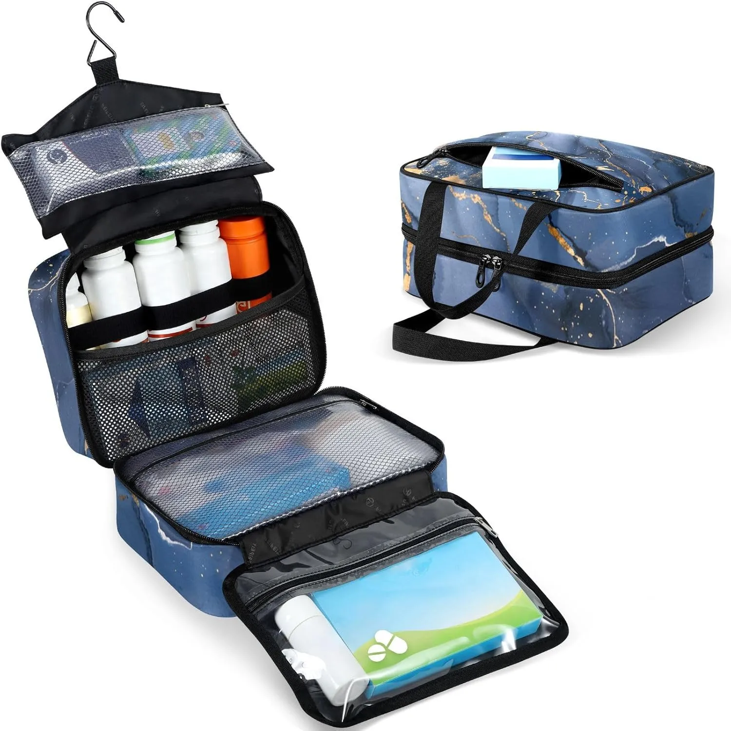 Fustylead Abstract Navy Marble with Golden Veins Large Medical Supplies Organizer Bag with Zipper Empty First Aid Bag Trauma Kit for Traveling Hiking Camping
