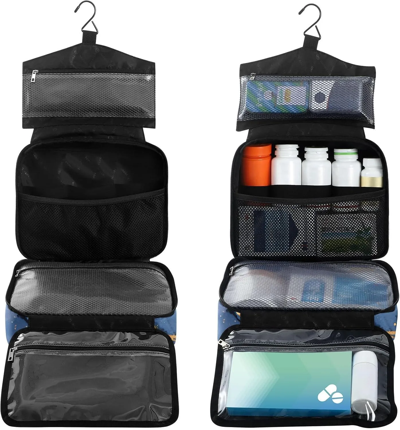 Fustylead Abstract Navy Marble with Golden Veins Large Medical Supplies Organizer Bag with Zipper Empty First Aid Bag Trauma Kit for Traveling Hiking Camping