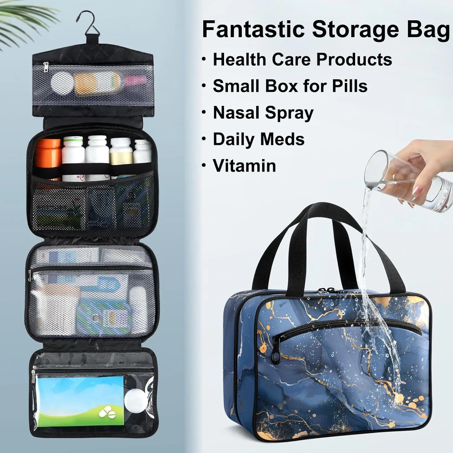 Fustylead Abstract Navy Marble with Golden Veins Large Medical Supplies Organizer Bag with Zipper Empty First Aid Bag Trauma Kit for Traveling Hiking Camping