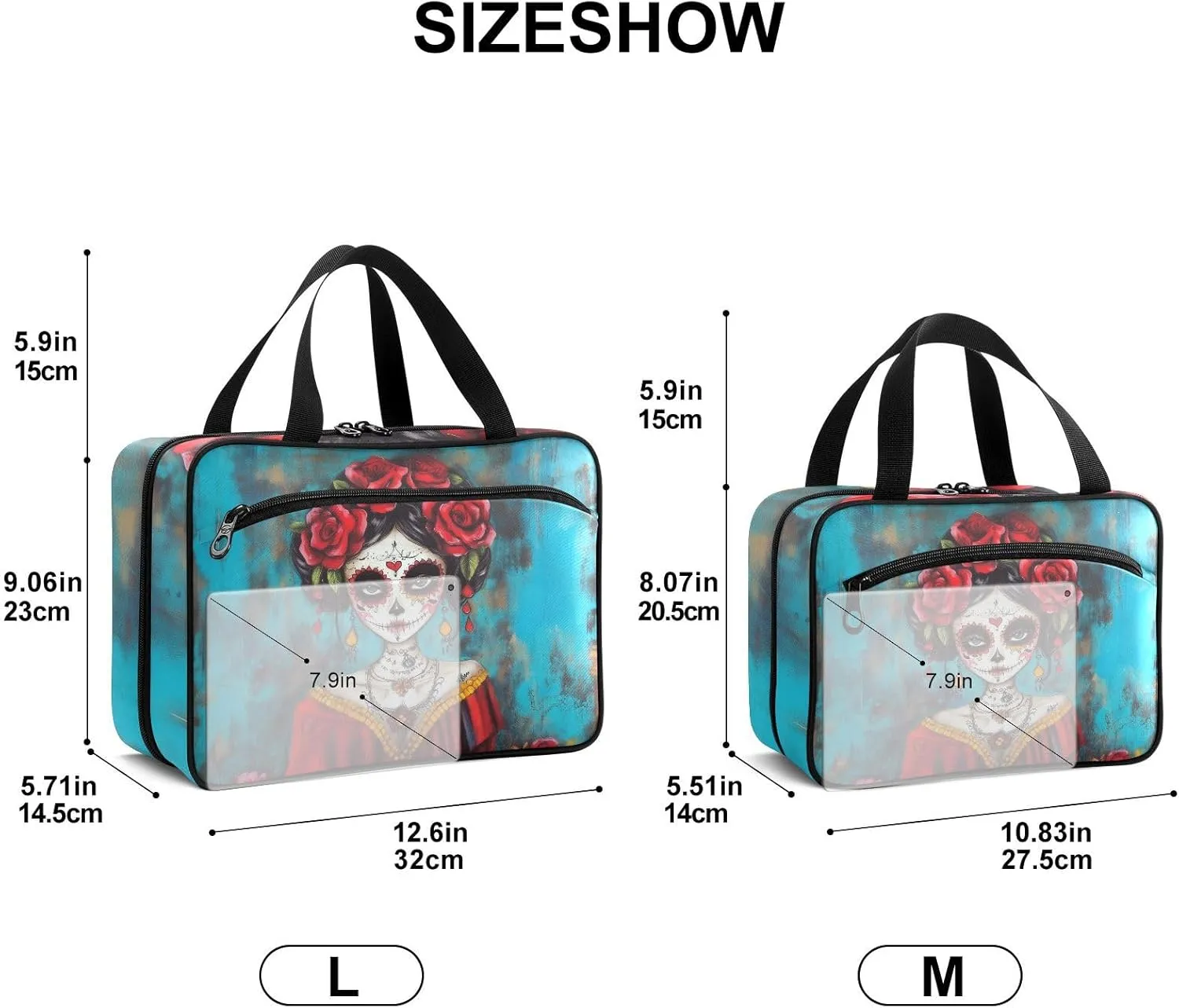 Fustylead Beautiful Day Of The Dead Catrina with Red Roses Large Medical Storage Bag with Zipper Empty First Aid Bag Trauma Kit for Traveling Hiking Camping Backpacking