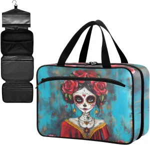 Fustylead Beautiful Day Of The Dead Catrina with Red Roses Large Medical Storage Bag with Zipper Empty First Aid Bag Trauma Kit for Traveling Hiking Camping Backpacking