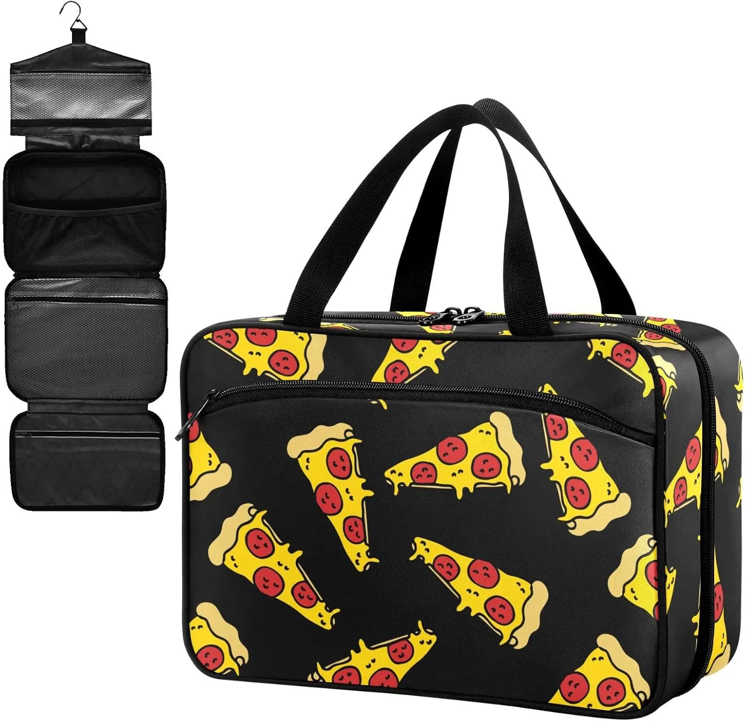 Fustylead Cartoon Style Hand Draw Tasty Pizza Large Medical Supplies Organizer Bag with Zipper Empty First Aid Bag Trauma Kit for Traveling Hiking Camping