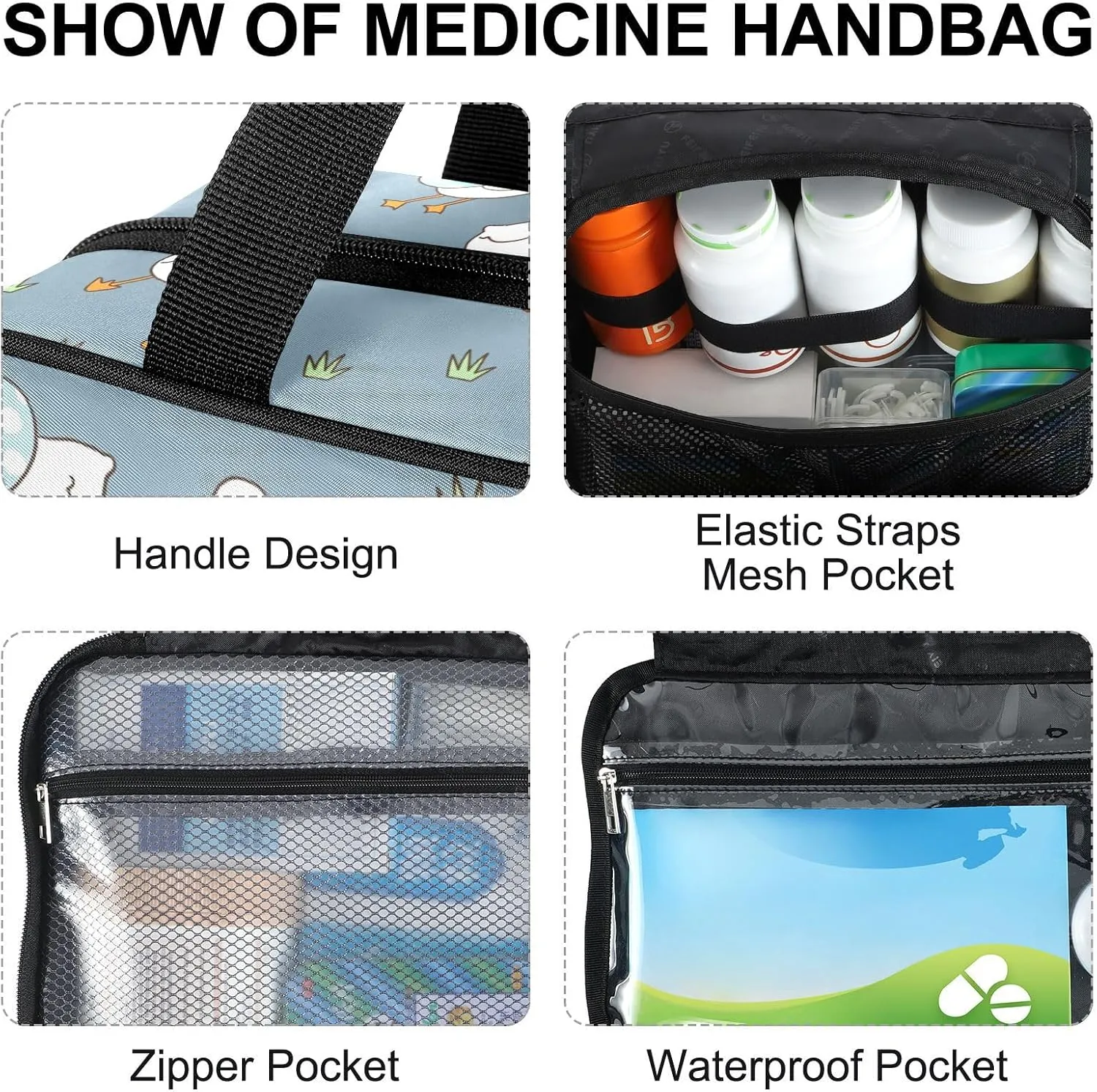 Fustylead Cute Cartoon Duck on Meadow Large Medical Storage Bag with Zipper Empty First Aid Bag Trauma Kit for Traveling Hiking Camping Backpacking
