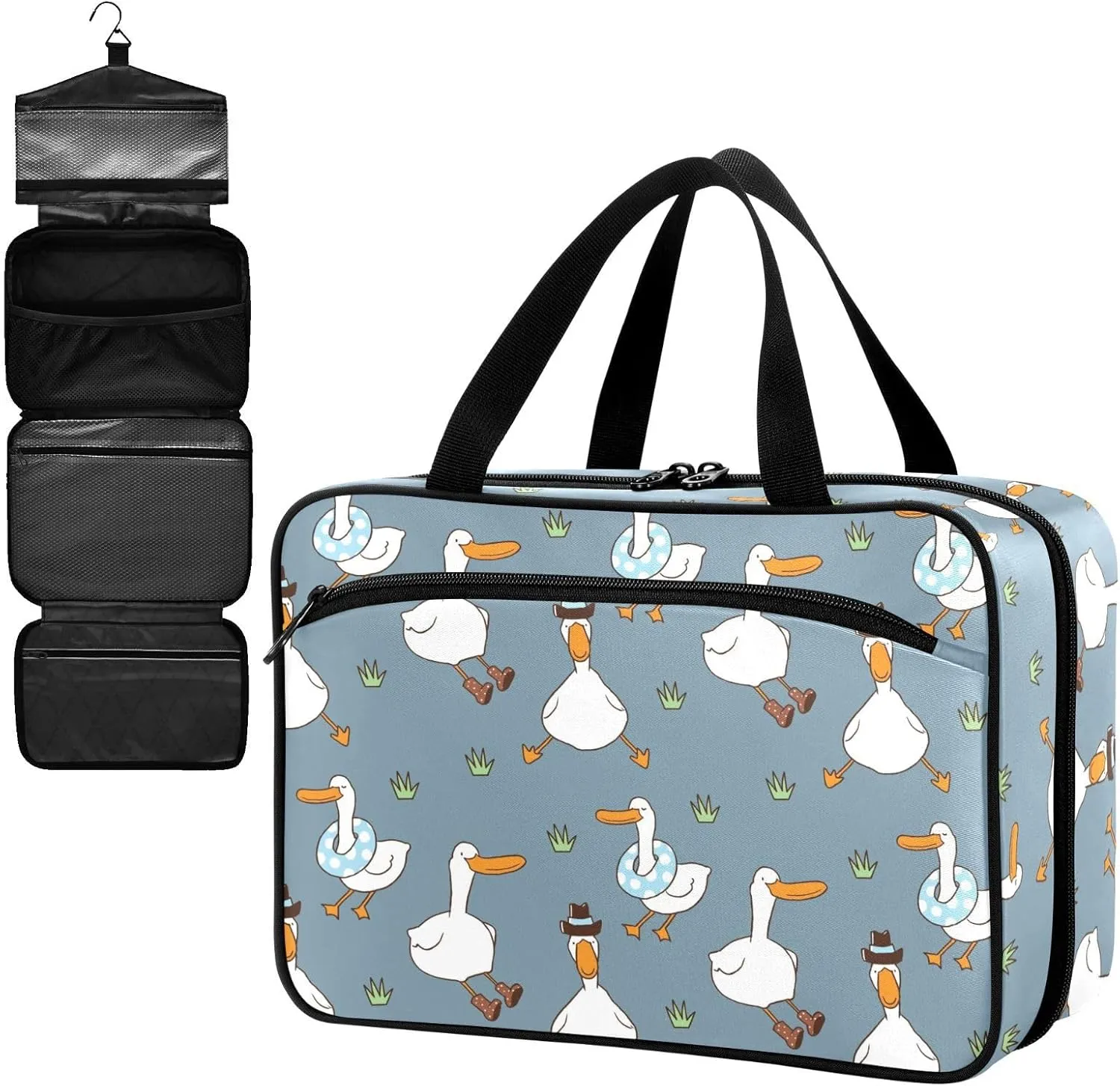 Fustylead Cute Cartoon Duck on Meadow Large Medical Storage Bag with Zipper Empty First Aid Bag Trauma Kit for Traveling Hiking Camping Backpacking