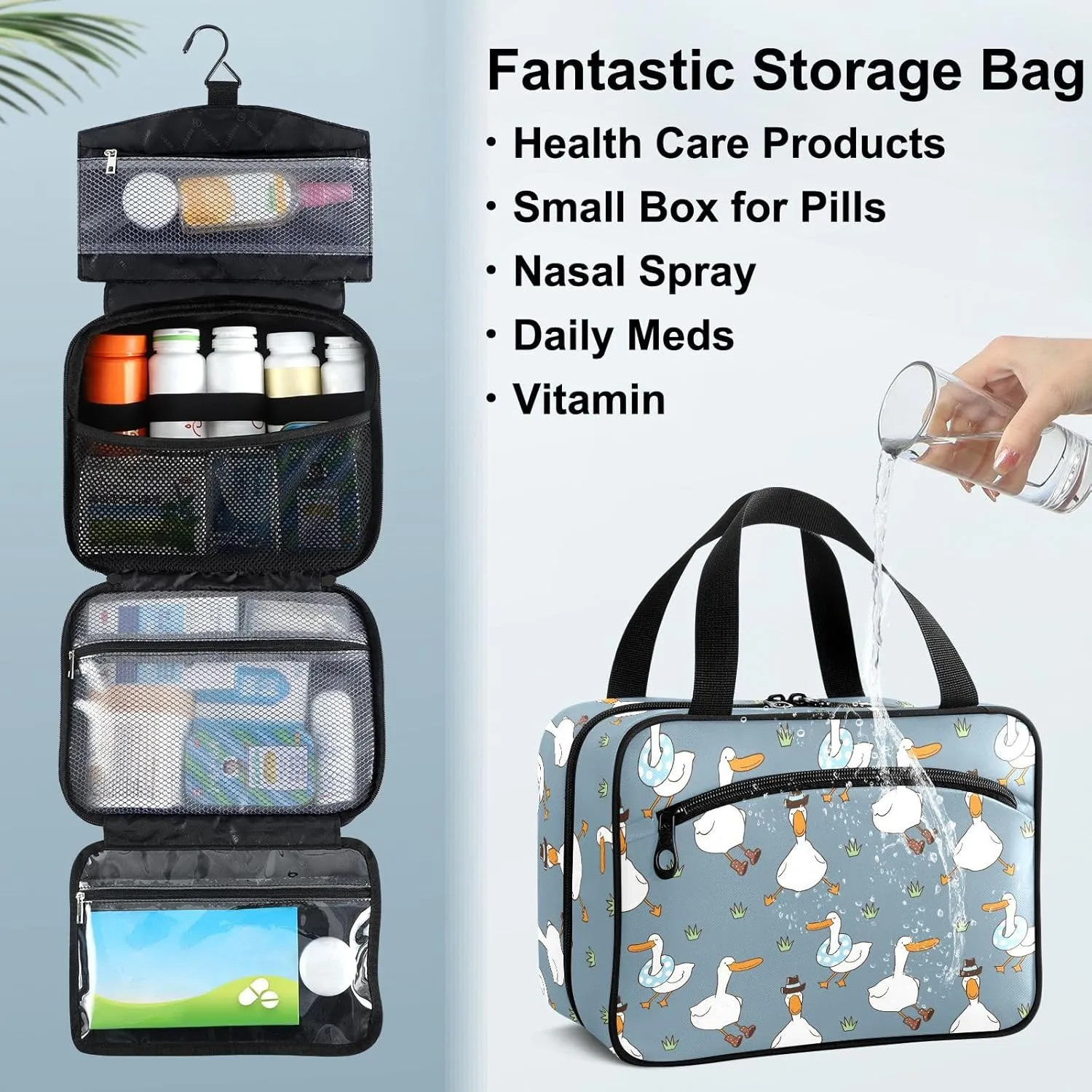 Fustylead Cute Cartoon Duck on Meadow Large Medical Storage Bag with Zipper Empty First Aid Bag Trauma Kit for Traveling Hiking Camping Backpacking
