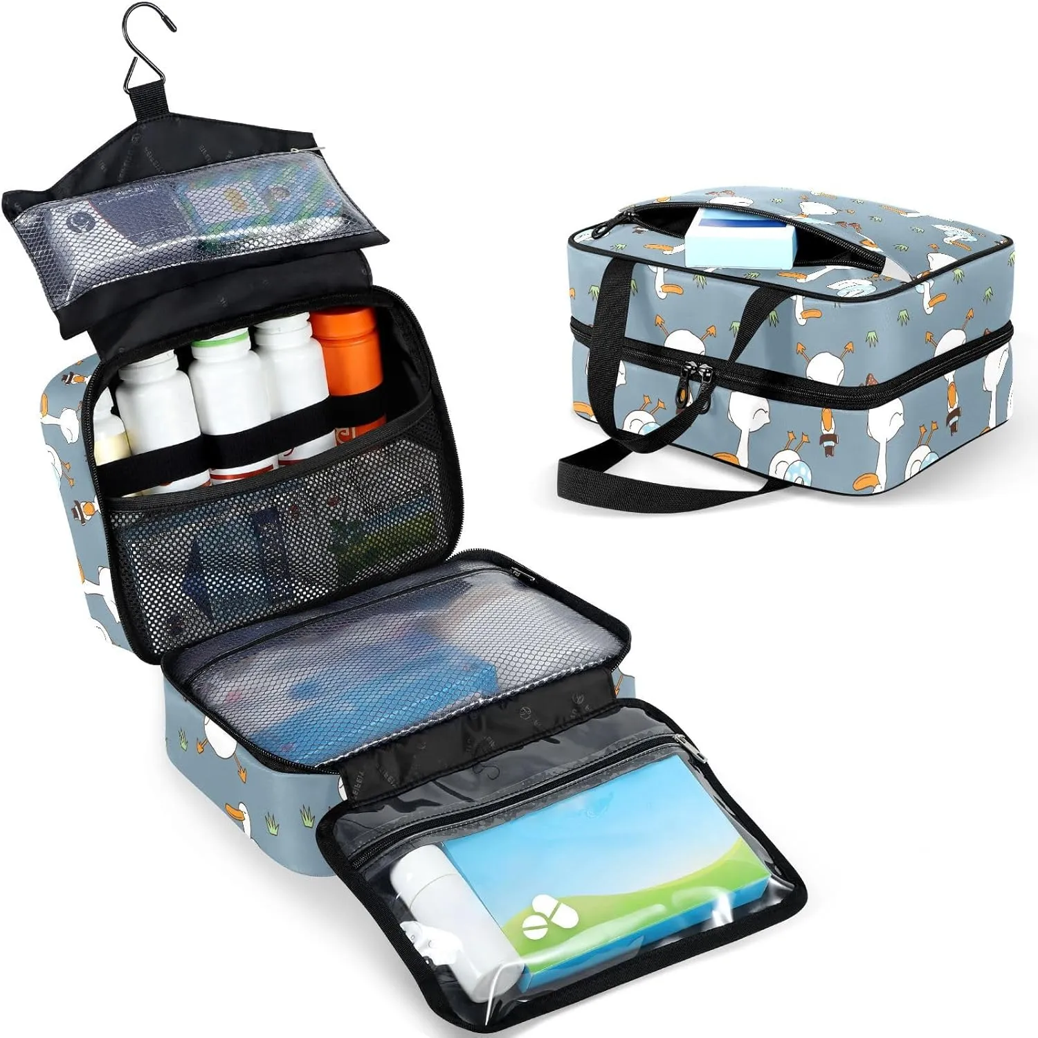 Fustylead Cute Cartoon Duck on Meadow Large Medical Storage Bag with Zipper Empty First Aid Bag Trauma Kit for Traveling Hiking Camping Backpacking