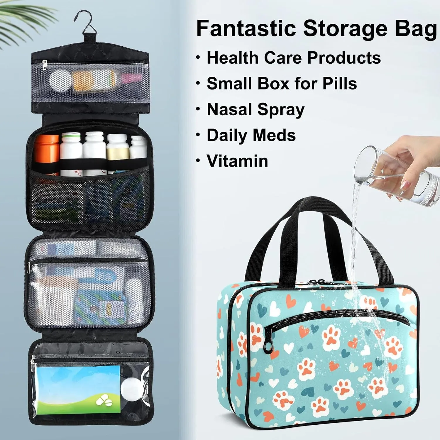Fustylead Cute Cat Paw Prints and Hearts Large Medical Storage Bag with Zipper Empty First Aid Bag Trauma Kit for Traveling Hiking Camping Backpacking