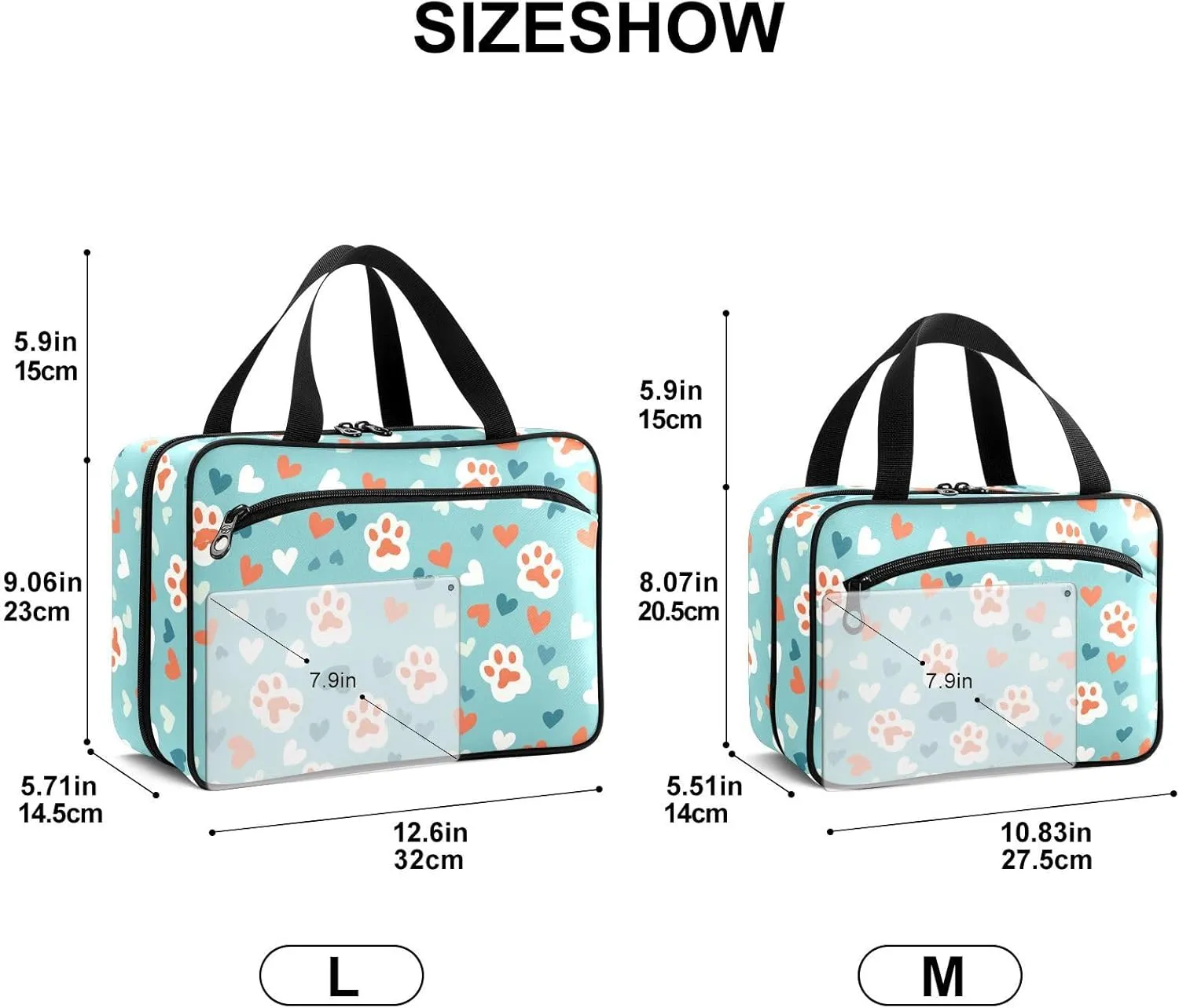 Fustylead Cute Cat Paw Prints and Hearts Large Medical Storage Bag with Zipper Empty First Aid Bag Trauma Kit for Traveling Hiking Camping Backpacking