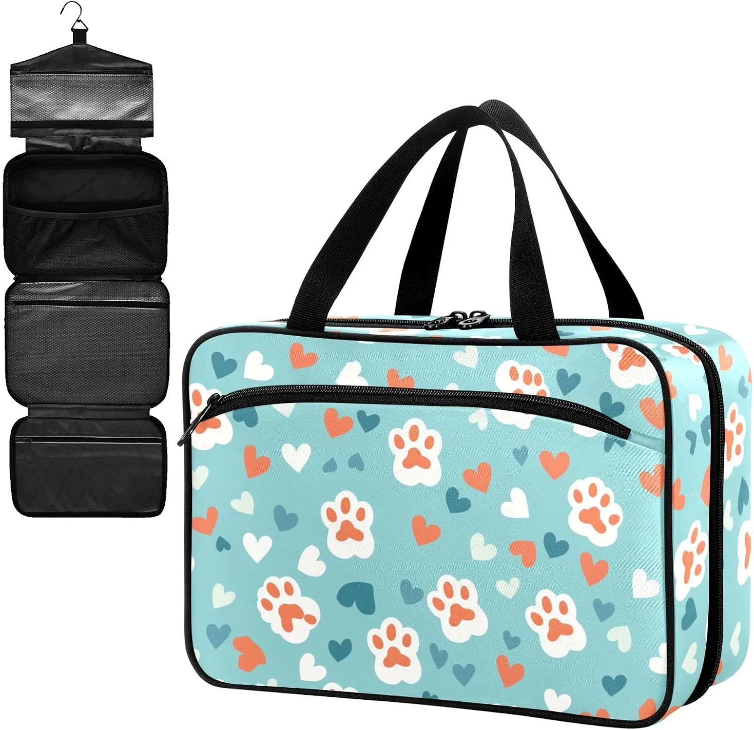 Fustylead Cute Cat Paw Prints and Hearts Large Medical Storage Bag with Zipper Empty First Aid Bag Trauma Kit for Traveling Hiking Camping Backpacking