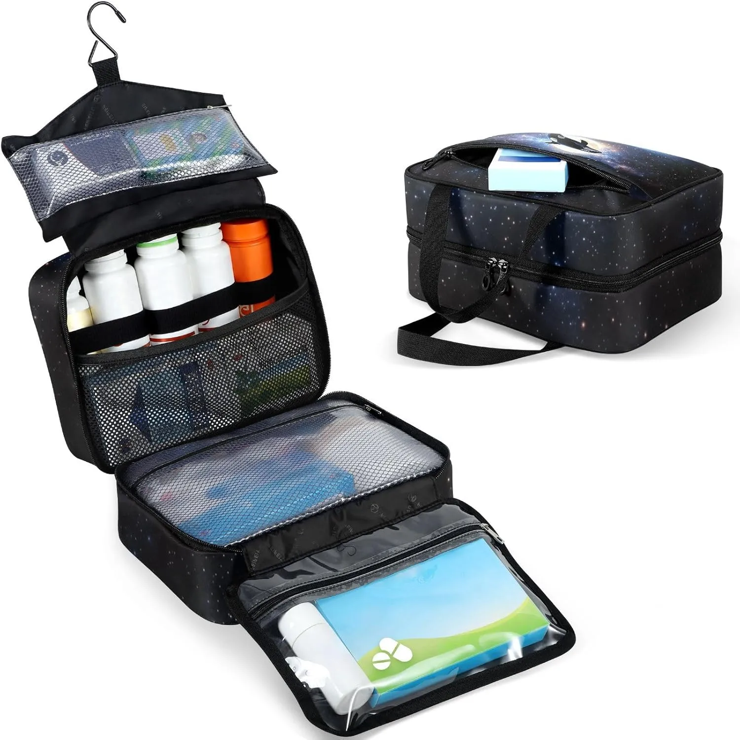Fustylead Cute Killer Whale with Full Moon Reflecting on The Water Travel Pill Bottle Organizer Large Home Storage Medication Bag with Zipper for Vitamins, First Aid, Fish Oil, Medical Supplies