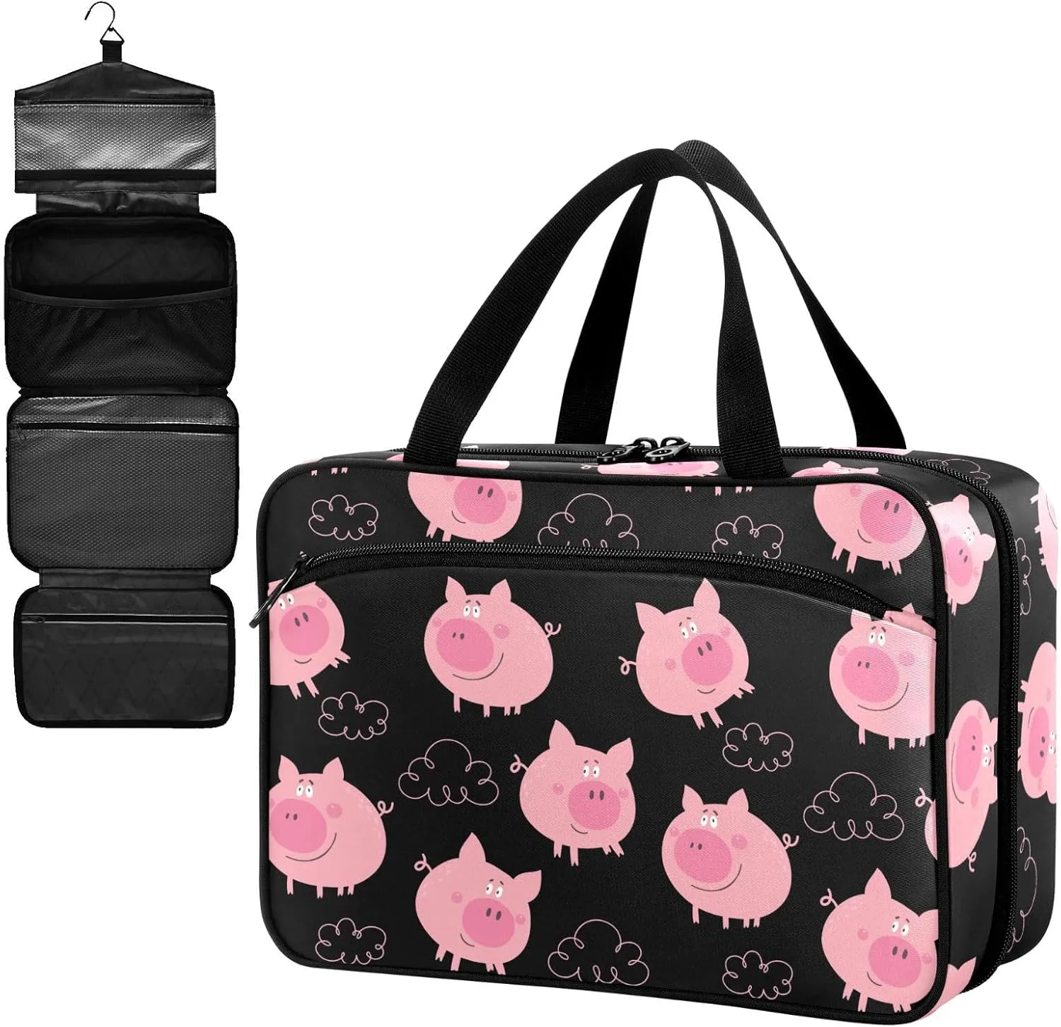 Fustylead Cute Pink Pigs and Cloud Large Medical Supplies Organizer Bag with Zipper Empty First Aid Bag Trauma Kit for Traveling Hiking Camping