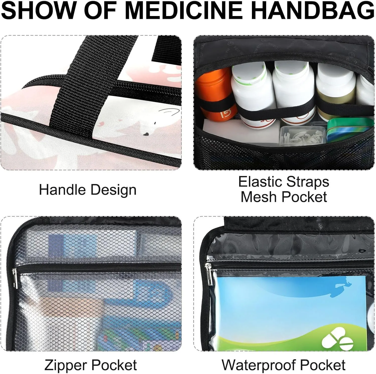 Fustylead Cute White Samoyed Dog in Various Pose Large Medical Storage Bag with Zipper Empty First Aid Bag Trauma Kit for Traveling Hiking Camping Backpacking
