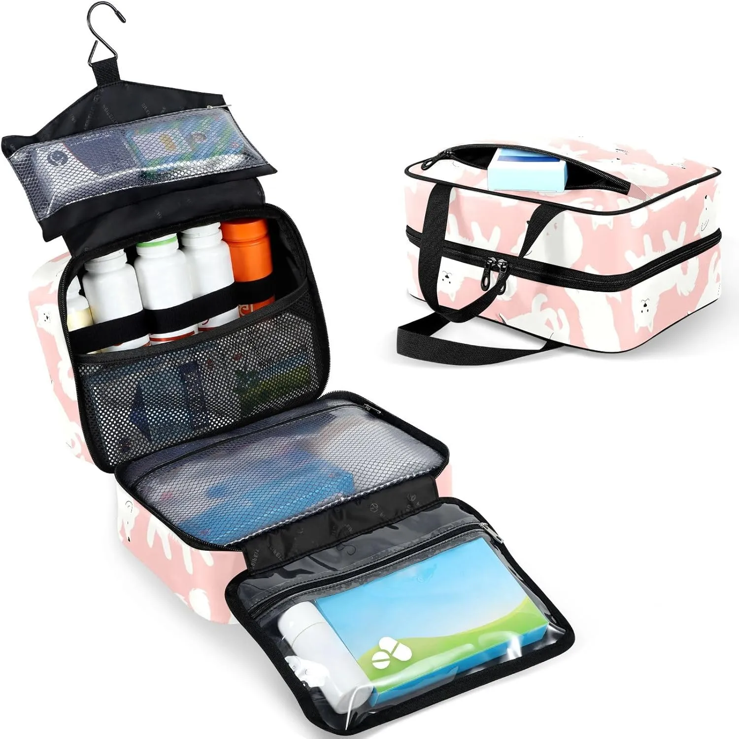 Fustylead Cute White Samoyed Dog in Various Pose Large Medical Storage Bag with Zipper Empty First Aid Bag Trauma Kit for Traveling Hiking Camping Backpacking