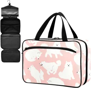 Fustylead Cute White Samoyed Dog in Various Pose Large Medical Storage Bag with Zipper Empty First Aid Bag Trauma Kit for Traveling Hiking Camping Backpacking