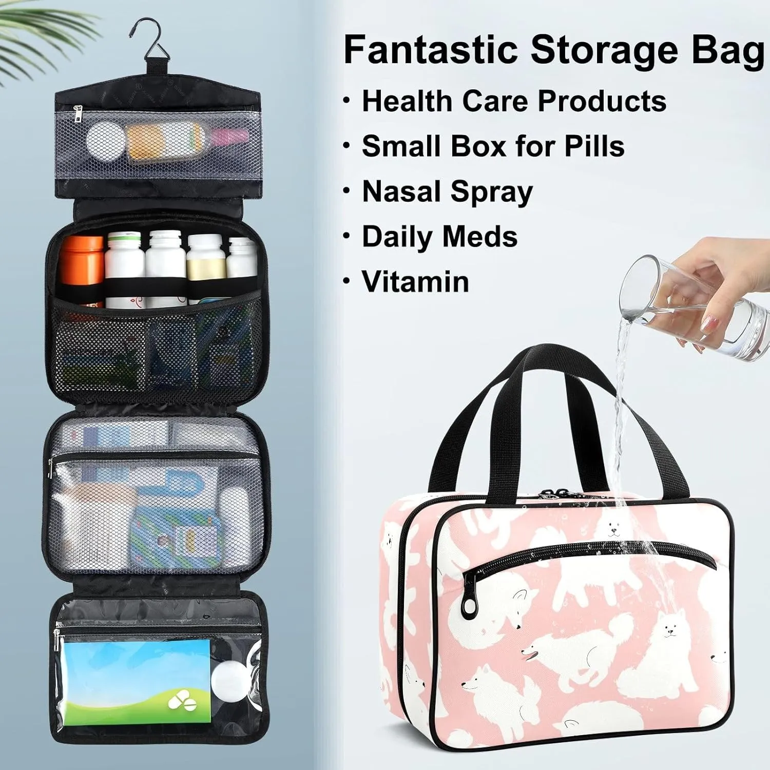 Fustylead Cute White Samoyed Dog in Various Pose Large Medical Storage Bag with Zipper Empty First Aid Bag Trauma Kit for Traveling Hiking Camping Backpacking