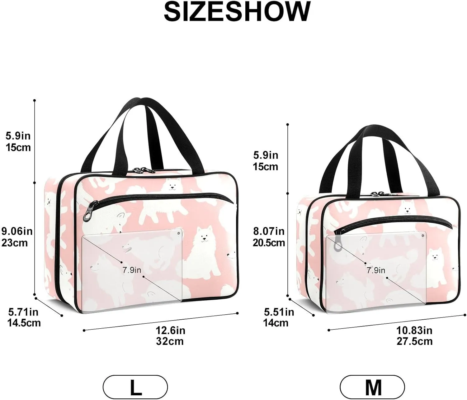 Fustylead Cute White Samoyed Dog in Various Pose Large Medical Storage Bag with Zipper Empty First Aid Bag Trauma Kit for Traveling Hiking Camping Backpacking