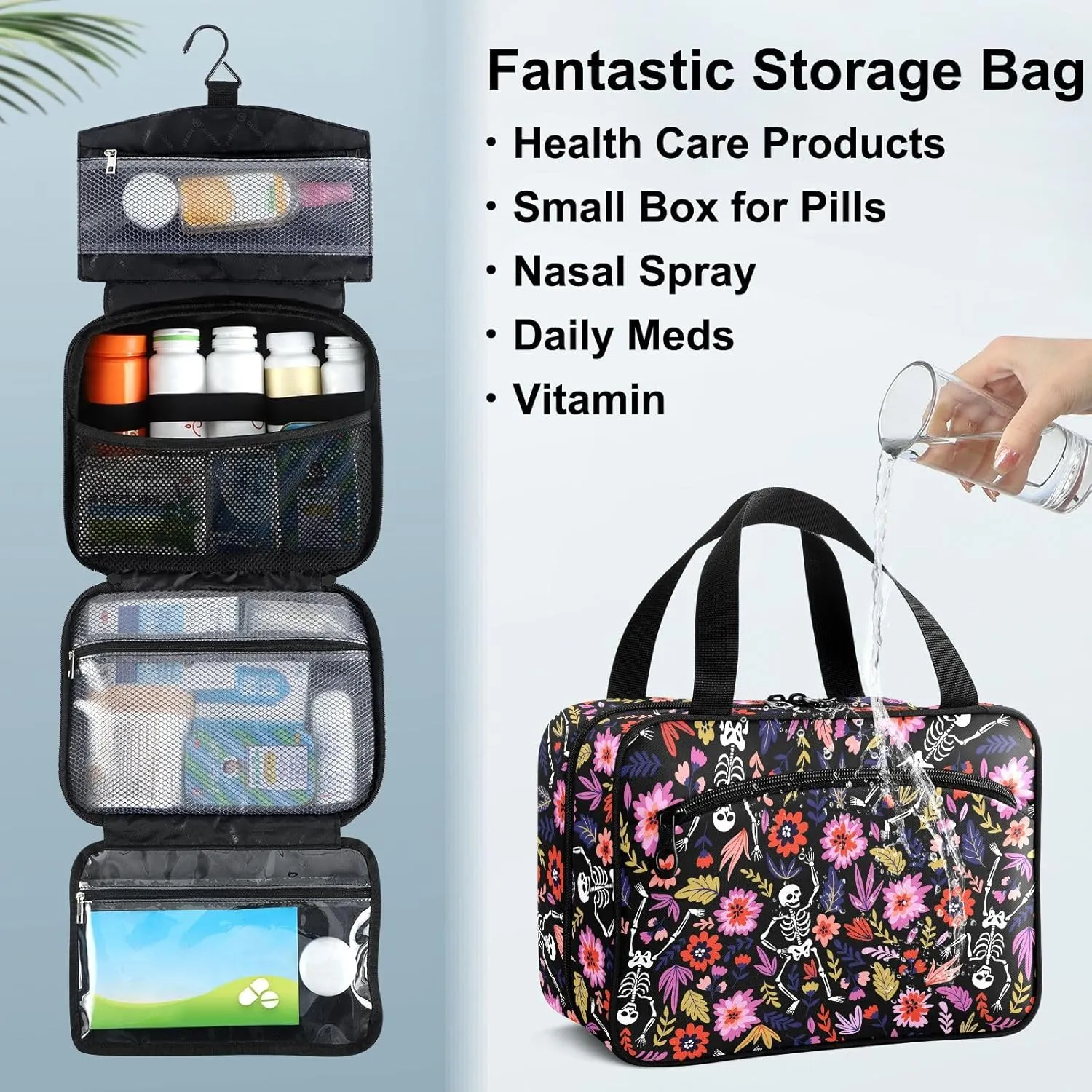 Fustylead Dancing Skull Skeletons in Garden Large Medical Supplies Organizer Bag with Zipper Empty First Aid Bag Trauma Kit for Traveling Hiking Camping