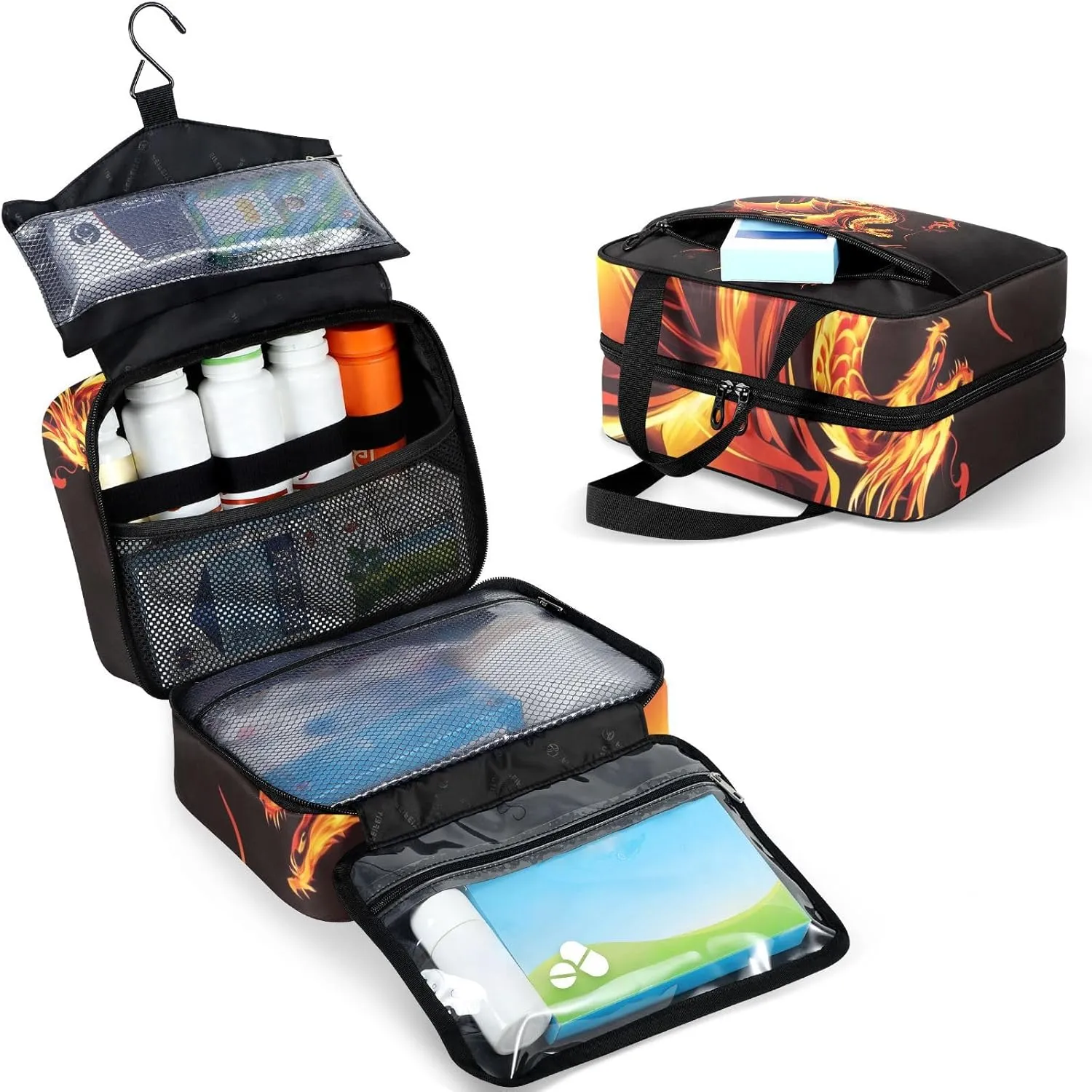 Fustylead Fire Western Dragon Empty Travel First Aid Bag Large Home Medication Bag with Zipper for Pills,Vitamin,Fish Oil,Supplements for Women and Men