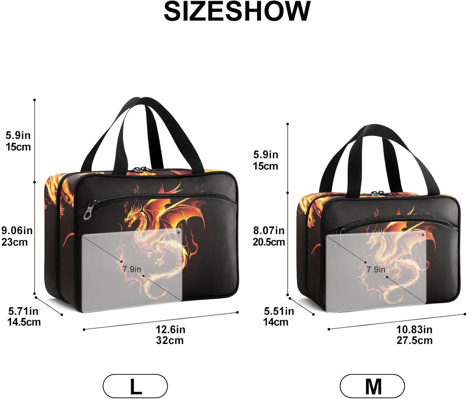 Fustylead Fire Western Dragon Empty Travel First Aid Bag Large Home Medication Bag with Zipper for Pills,Vitamin,Fish Oil,Supplements for Women and Men