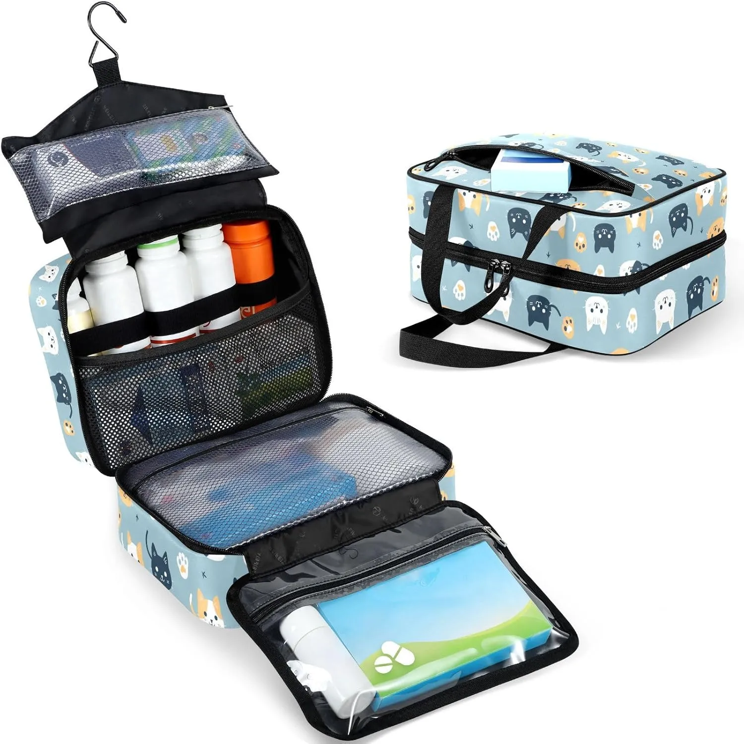 Fustylead Funny Cute Cats and Paw Prints Large Medical Storage Bag with Zipper Empty First Aid Bag Trauma Kit for Traveling Hiking Camping Backpacking