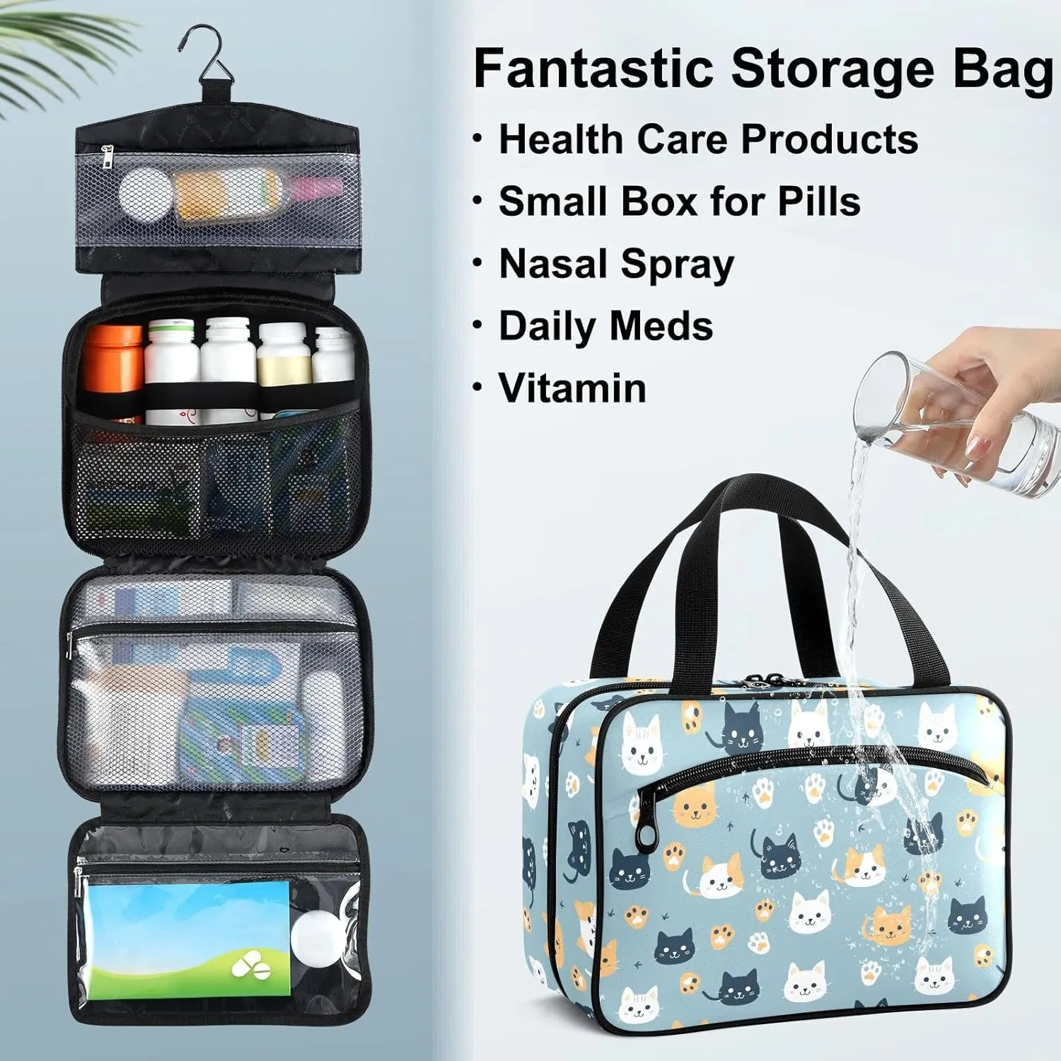 Fustylead Funny Cute Cats and Paw Prints Large Medical Storage Bag with Zipper Empty First Aid Bag Trauma Kit for Traveling Hiking Camping Backpacking