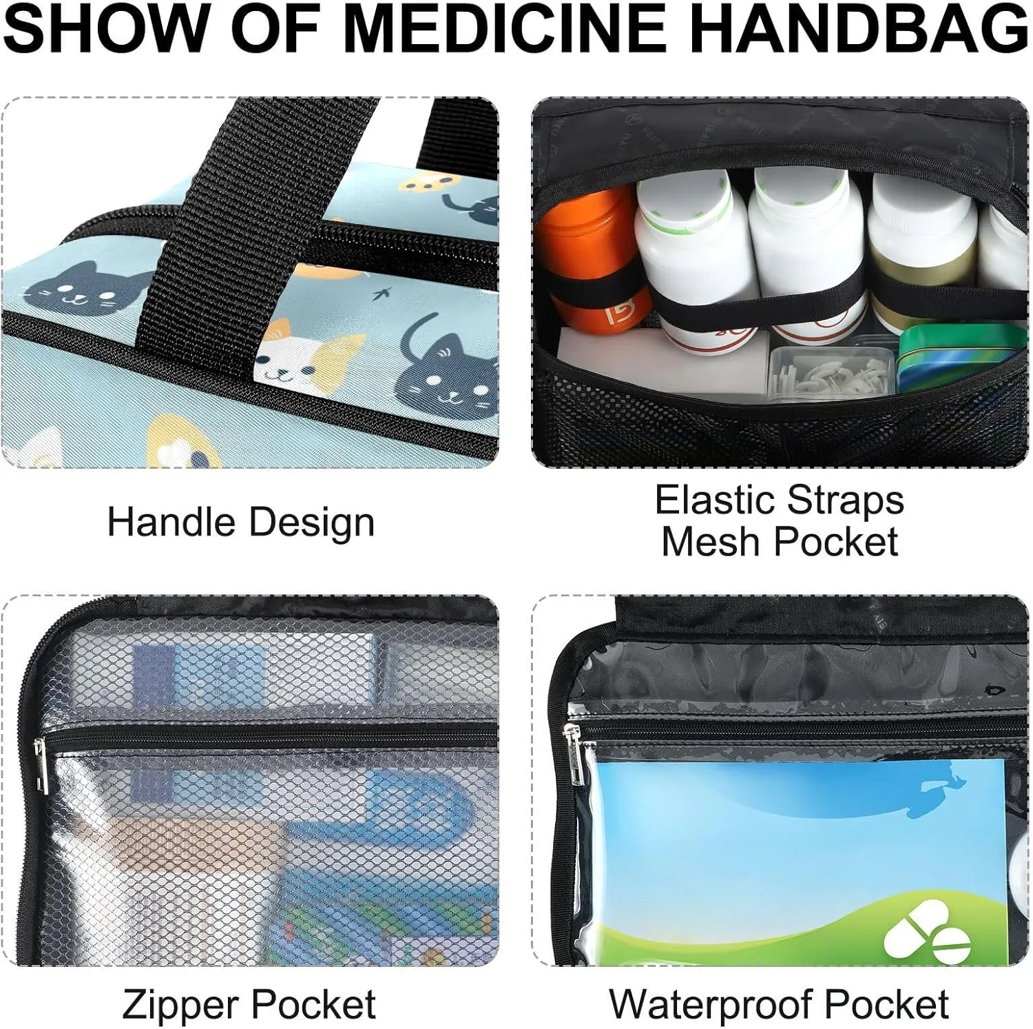 Fustylead Funny Cute Cats and Paw Prints Large Medical Storage Bag with Zipper Empty First Aid Bag Trauma Kit for Traveling Hiking Camping Backpacking