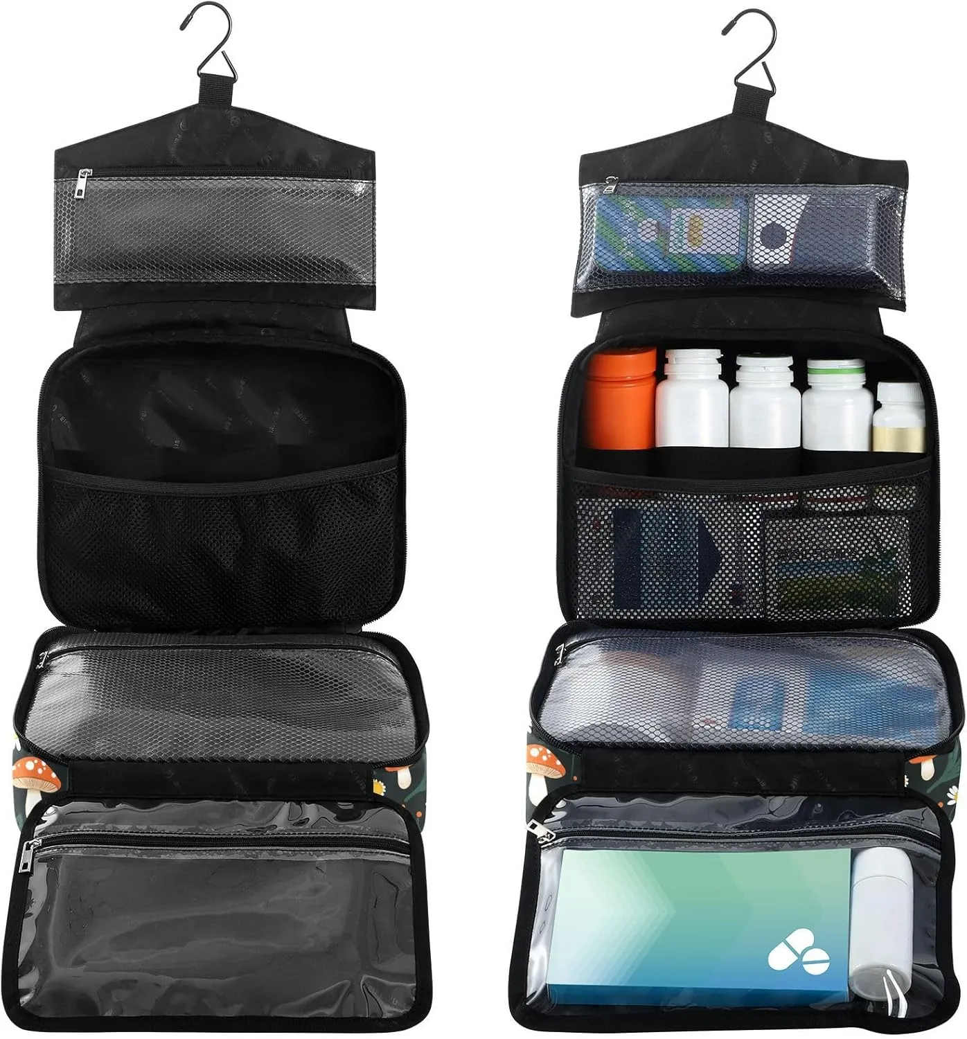 Fustylead Hand Draw Cute Mushrooms and Daisy Large Medical Storage Bag with Zipper Empty First Aid Bag Trauma Kit for Traveling Hiking Camping Backpacking