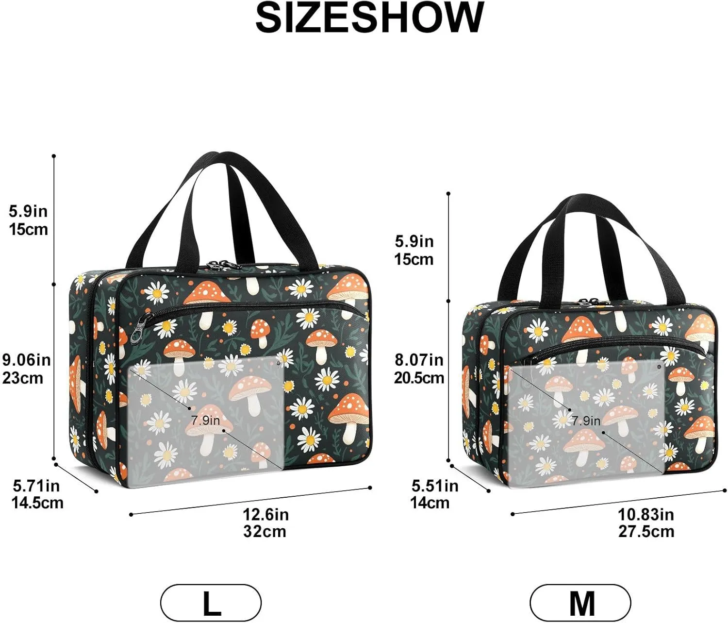Fustylead Hand Draw Cute Mushrooms and Daisy Large Medical Storage Bag with Zipper Empty First Aid Bag Trauma Kit for Traveling Hiking Camping Backpacking