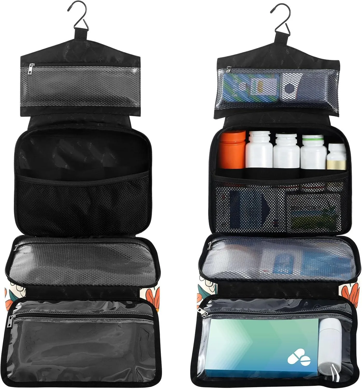 Fustylead Hand Draw Vintage Groovy Daisy Flowers Large Medical Supplies Organizer Bag with Zipper Empty First Aid Bag Trauma Kit for Traveling Hiking Camping
