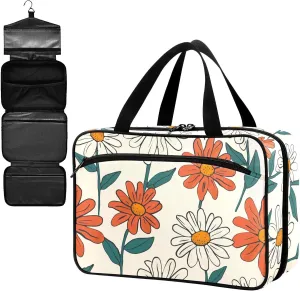 Fustylead Hand Draw Vintage Groovy Daisy Flowers Large Medical Supplies Organizer Bag with Zipper Empty First Aid Bag Trauma Kit for Traveling Hiking Camping