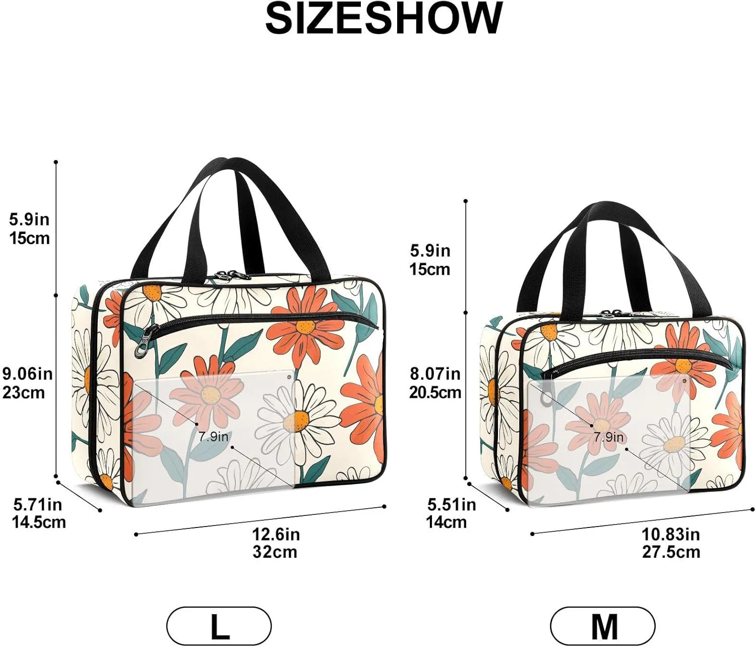 Fustylead Hand Draw Vintage Groovy Daisy Flowers Large Medical Supplies Organizer Bag with Zipper Empty First Aid Bag Trauma Kit for Traveling Hiking Camping
