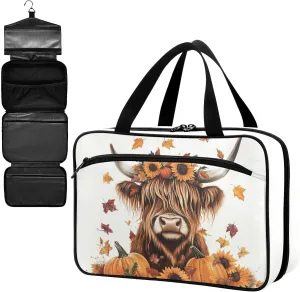 Fustylead Highland Cow Sunflowers Pumpkins and Falling Leaves Large Medical Storage Bag with Zipper Empty First Aid Bag Trauma Kit for Traveling Hiking Camping Backpacking