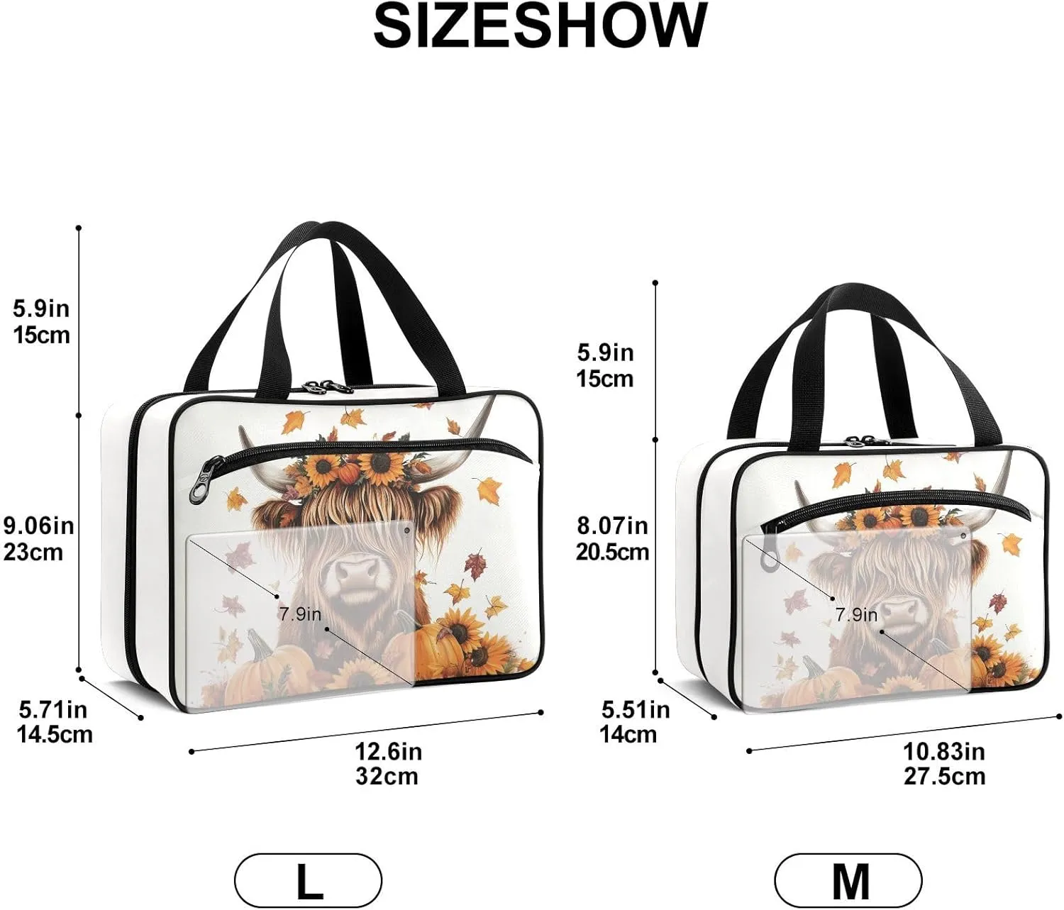 Fustylead Highland Cow Sunflowers Pumpkins and Falling Leaves Large Medical Storage Bag with Zipper Empty First Aid Bag Trauma Kit for Traveling Hiking Camping Backpacking
