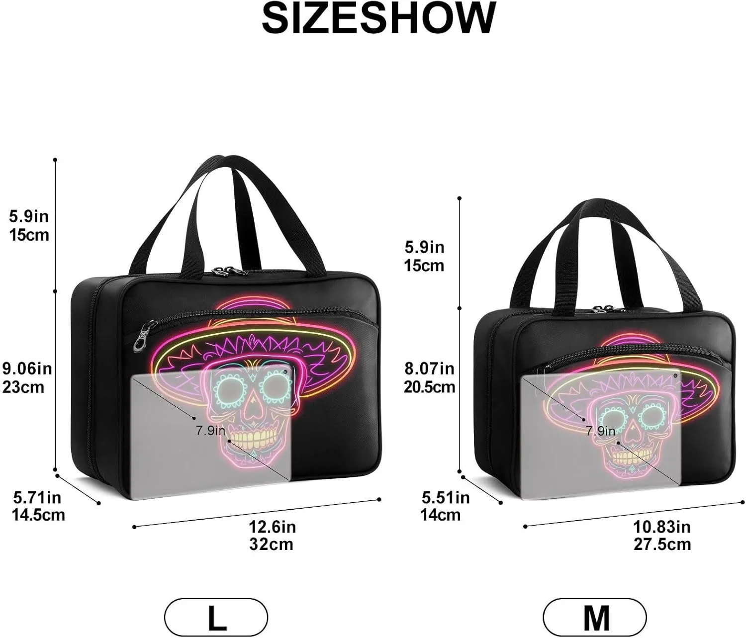Fustylead Neon Sugar Skull Wearing Sombrero Large Medical Supplies Organizer Bag with Zipper Empty First Aid Bag Trauma Kit for Traveling Hiking Camping