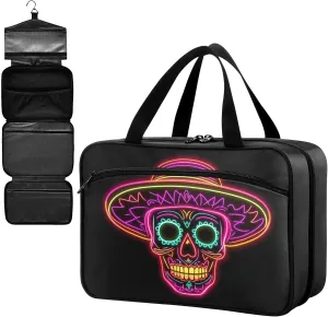 Fustylead Neon Sugar Skull Wearing Sombrero Large Medical Supplies Organizer Bag with Zipper Empty First Aid Bag Trauma Kit for Traveling Hiking Camping