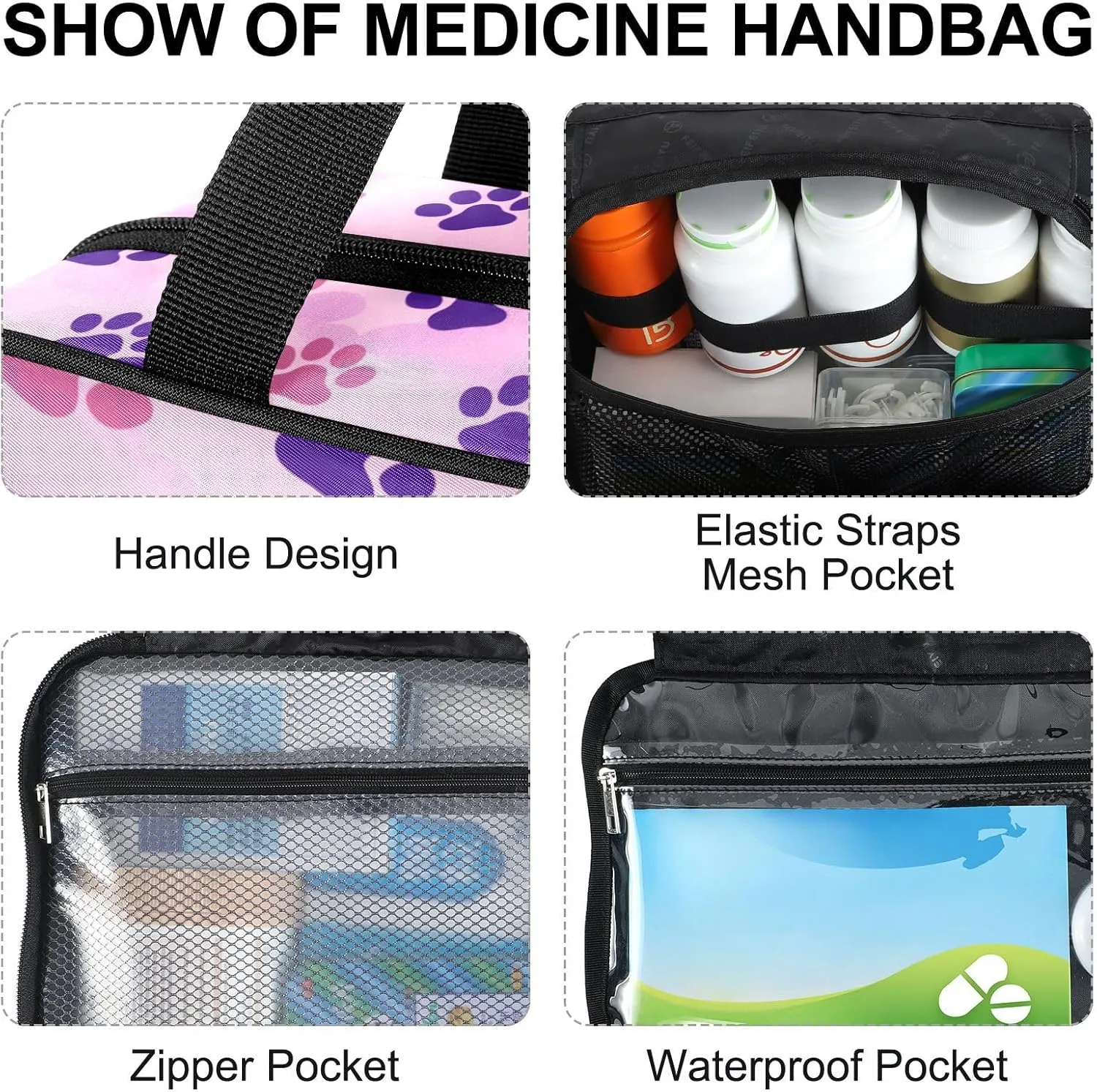 Fustylead Pink Purple Dog Paw Prints and Dots Large Medical Storage Bag with Zipper Empty First Aid Bag Trauma Kit for Traveling Hiking Camping Backpacking