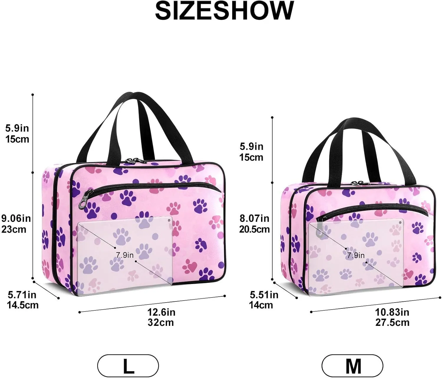 Fustylead Pink Purple Dog Paw Prints and Dots Large Medical Storage Bag with Zipper Empty First Aid Bag Trauma Kit for Traveling Hiking Camping Backpacking