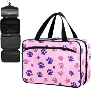 Fustylead Pink Purple Dog Paw Prints and Dots Large Medical Storage Bag with Zipper Empty First Aid Bag Trauma Kit for Traveling Hiking Camping Backpacking