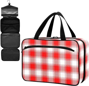 Fustylead Red and White Plaid Large Medical Storage Bag with Zipper Empty First Aid Bag Trauma Kit for Traveling Hiking Camping Backpacking