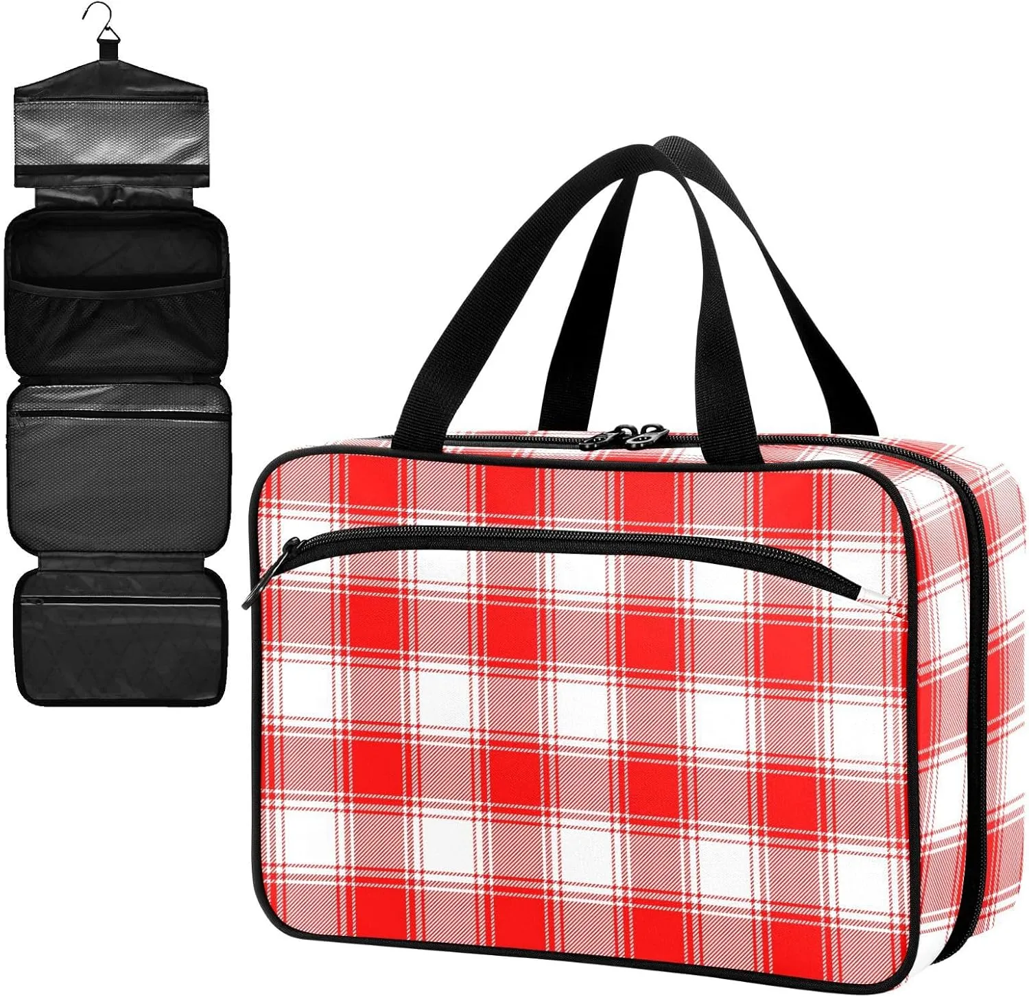 Fustylead Red and White Plaid Large Medical Storage Bag with Zipper Empty First Aid Bag Trauma Kit for Traveling Hiking Camping Backpacking