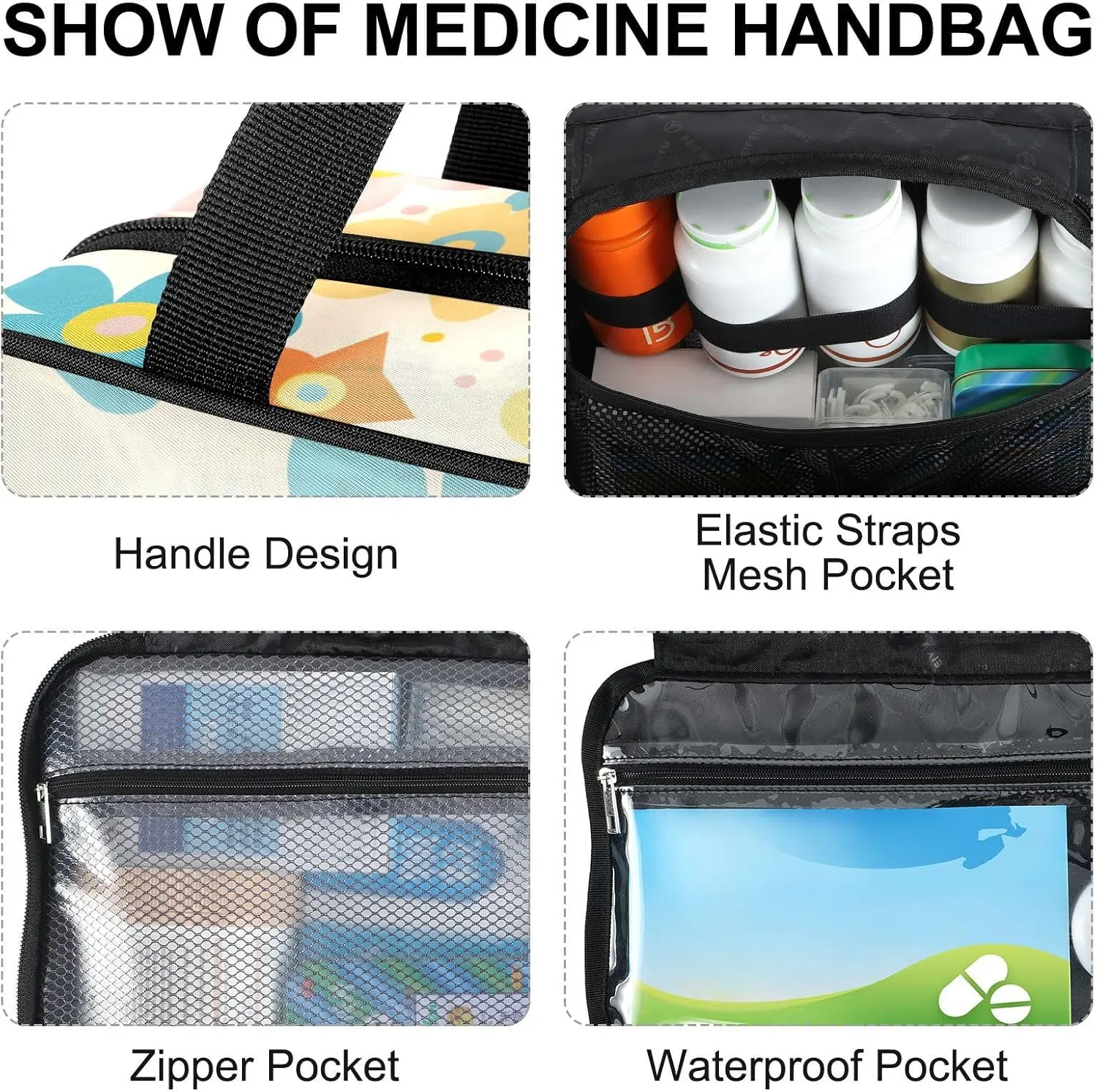 Fustylead Retro Hippie Groovy Pastel Colors Daisy Flowers Large Medical Supplies Organizer Bag with Zipper Empty First Aid Bag Trauma Kit for Traveling Hiking Camping