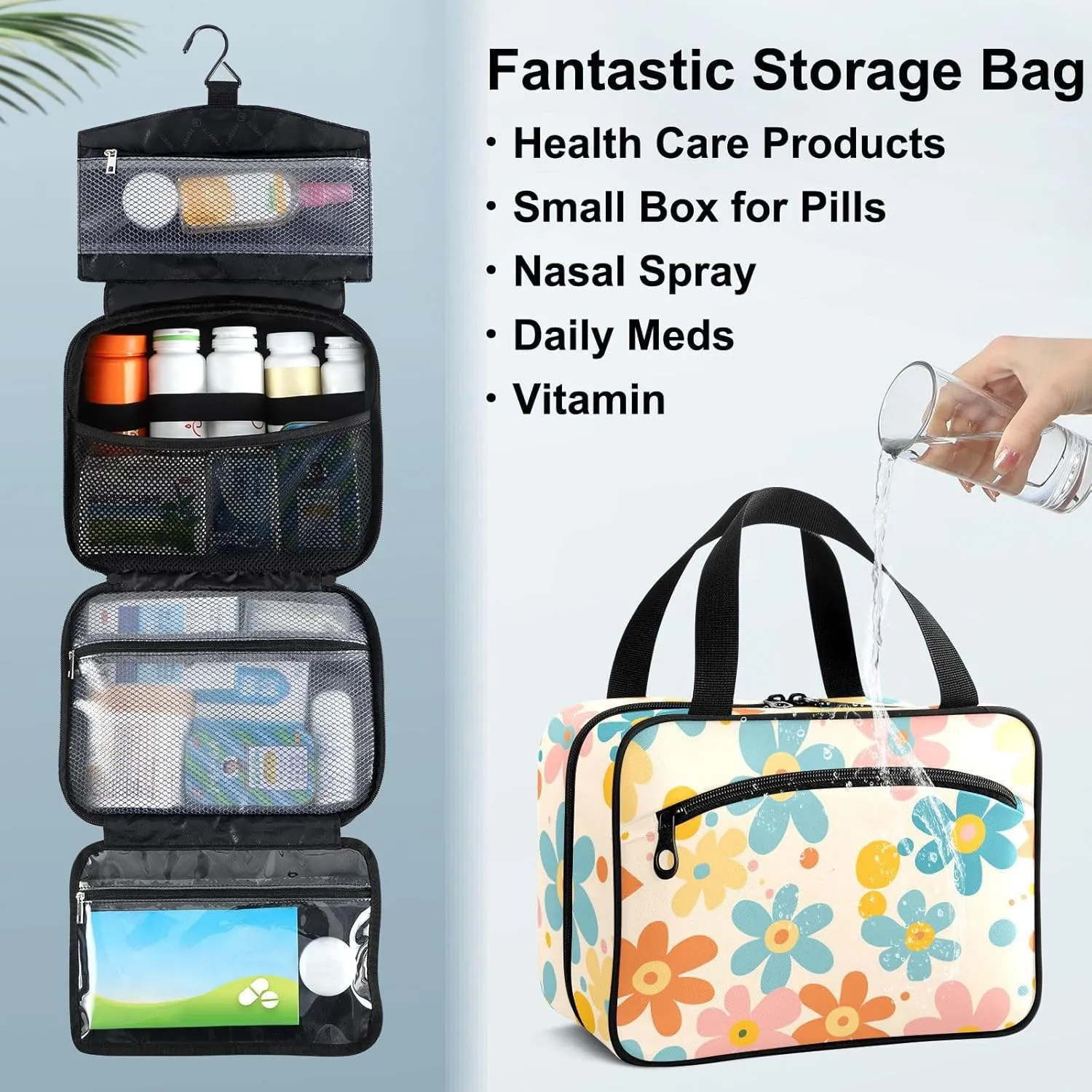 Fustylead Retro Hippie Groovy Pastel Colors Daisy Flowers Large Medical Supplies Organizer Bag with Zipper Empty First Aid Bag Trauma Kit for Traveling Hiking Camping