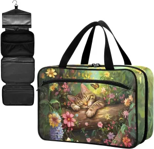 Fustylead Sleeping Cat in Forest Butterfly Floral Large Medical Storage Bag with Zipper Empty First Aid Bag Trauma Kit for Traveling Hiking Camping Backpacking