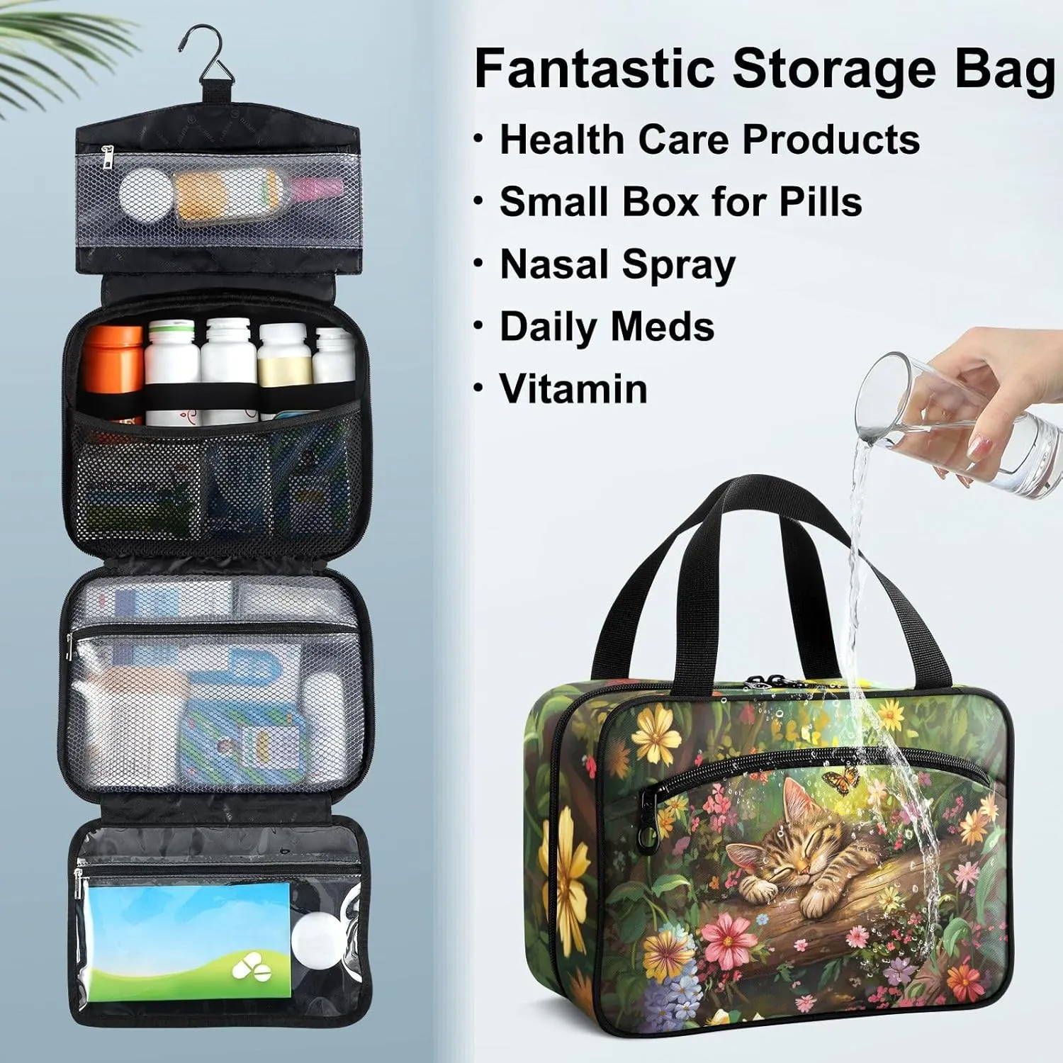 Fustylead Sleeping Cat in Forest Butterfly Floral Large Medical Storage Bag with Zipper Empty First Aid Bag Trauma Kit for Traveling Hiking Camping Backpacking